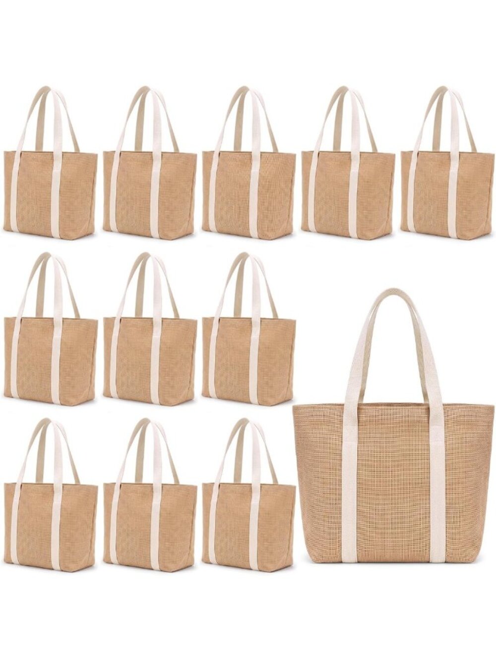 Set of 6/12 Eco-Friendly Burlap Tote Bags with Durable Canvas Handles